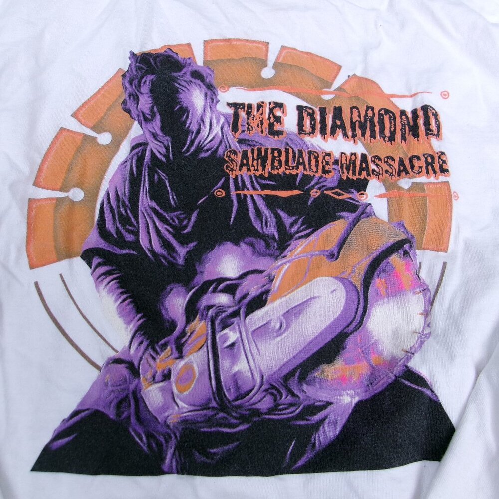 Smart Blanks Diamond Sawblade Blade Warehouse Massacre L/S White Mens XL T-Shirt